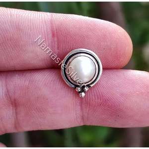 Freshwater Pearl <b>Stud</b> <b>Earrings</b> Handmade Minimalist Sterling <b>Silver</b> Jewelry Birthday Anniversary or Christmas Gift for Her - Product Image 6