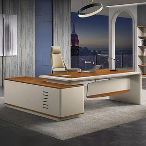 Modern Luxury L Shaped Executive Office <b>Desk</b> Modular Wooden Panel <b>Workstation</b> Table Extendable Furniture Set for Corporate use - Product Image 2