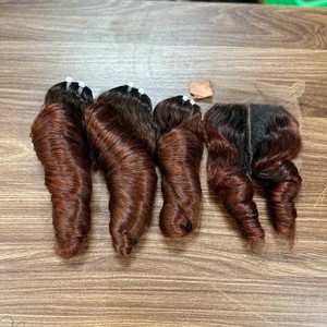 Top bán glueless Tóc Giả Việt Nguyên tóc dệt bó <span class=keywords><strong>bouncy</strong></span> Curl phần mở rộng tóc người với ren đóng cửa Bộ tóc giả ren phía trước - Product Image 1