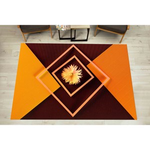 Tapis floral abstrait : Tapis botanique orange antidérapant, tapis fin non tissé - Product Image 2