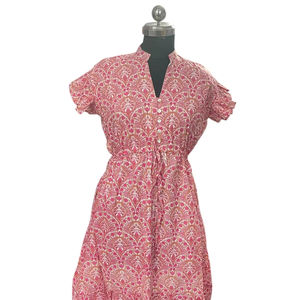 Vestido occidental con estampado floral Rosa hecho a mano de alta calidad para mujer, vestido de algodón de moda indio bohemio elegante del fabricante - Product Image 1