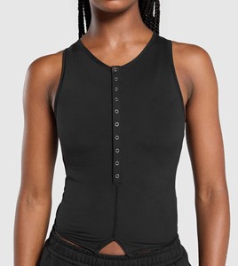 Camiseta sin mangas de Color único para mujer, ropa activa de talla grande de algodón/fibra de bambú, camiseta sin mangas cómoda y de secado rápido para mujer con botones - Product Image 5
