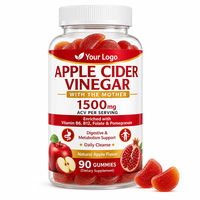 Gummies au vinaigre de cidre de pomme 1500mg avec la Mère, Détoxifiant, Vitamines B6 B12 Folate, Végétalien, 90 Gummies, OEM Marque Privée