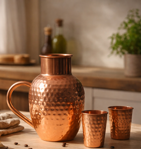 Juego de Jarras de Agua de Cobre, con Cobre Puro Ayurvédico Martillado en el Centro, Venta al por Mayor, Fabricante OEM - Product Image 1