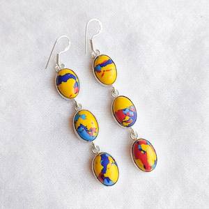 Mosaïque Ballon Jaspe Multi Pierre Boucles D'oreilles 925 Argent Plaqué Dangle Boucles D'oreilles À La Main Boho Gemstone Bijoux Cadeau pour Elle - Product Image 2
