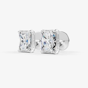 Pendientes solitarios clásicos con diamantes cultivados en laboratorio de corte radiante pulido de 0.95 quilates, EF-VVS2, en oro macizo de 14K, producto genuino. - Product Image 3
