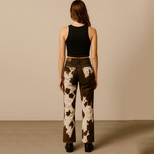 Pantalones de Cuero y Lona para Mujer, los Más Vendidos, Color Personalizado, Piel con Pelo, Corte Recto, Estilo Apilado, Logotipo Personalizado, OEM, Venta al Por Mayor - Product Image 4