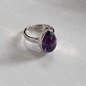 925 Sterling Silver Handmade Amethyst <b>Ring</b> 18K Plating Boho <b>Statement</b> Jewelry Gift for Women with Natural Purple Gemstone Inlay - Product Image 4