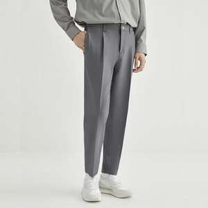 Men's Summer Cropped Straight Flat Front Zipper Fly Midweight Worsted Slim Fit Breathable Knitted Casual <b>Suit</b> <b>Pants</b> - Product Image 3