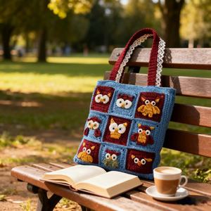 Sac à main en crochet tissé à la main pour fille, style princesse, motif floral, deux anses, ouvert, portable, en coton, motif dessin animé - Product Image 6