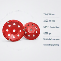 PANGU Disque de meulage diamanté évasé 7 pouces 9 PCD avec 3 segments en forme de flèche, revêtement époxy, liant métallique, pour meuleuse d'angle à béton