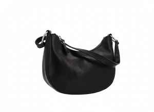 <b>Small</b> Black Genuine <b>Leather</b> Women's <b>Shoulder</b> <b>Bag</b> Single Strap Zipper Water Resistant Y2K Trendy Minimalist Crescent Moon Shape - Product Image 3