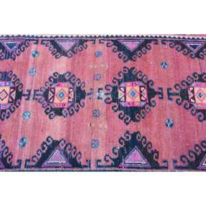Vintage Turkish Accent Rug 3.37x5.8 ft, <b>Red</b> Blue Striped <b>Wool</b> Rug - Product Image 5