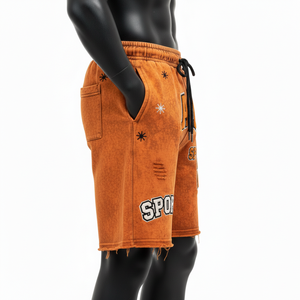 Shorts de Felpa para Mujer con Lavado Ácido, 320 GSM, Algodón y Poliéster, Amarillo Mostaza, Negro, Blanco, Logotipo Estampado, Shorts para Hombre - Product Image 3