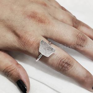 Bijoux en pierre brute Bague pour femme Quartz Rose brut naturel Pierre précieuse Pierre de naissance d'avril Bague unie Bijoux Bague en argent sterling 925 - Product Image 2