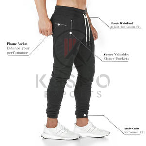 Pantalones de chándal de algodón para hombre, bolsillos con cremallera, ajustados, para gimnasio, que absorbe el sudor, deportes informales, para correr, pantalones de entrenamiento ligeros - Product Image 6