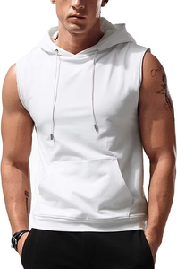 Nouveauté : Débardeurs à capuche pour hommes, sans manches, pour la salle de sport, entraînement musculaire, sweat-shirts, 100% coton, séchage rapide - Product Image 4