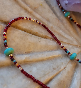 Roja Seed <b>Bead</b> Necklace, Bohemian <b>Beaded</b> Necklace, <b>Red</b> <b>Bead</b> Choker Fringe <b>Beaded</b> Bandana - Product Image 2
