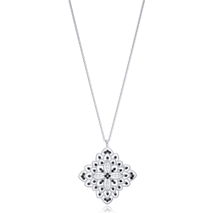 Collier en argent sterling 925 fait main en Turquie avec pierres de zircon noir et transparent, design floral, vente en gros - Product Image 5