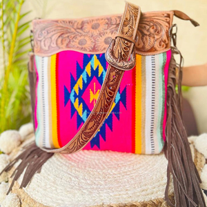 กระเป๋าถือหนัง Aztec แบบดั้งเดิมสไตล์ตะวันตกใหม่กระเป๋าสะพายไหล่สีสันสดใสและชุดคอมโบที่มีเอกลักษณ์ - Product Image 2