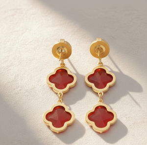 Pendientes de Piedras Preciosas de Color Naranja Ahumado de 6 Pulgadas y 18 Gramos |   10 mm Redondo y 16 mm Forma Elegante |   Plata de Ley 925 Chapada en Oro de 18K - Product Image 2