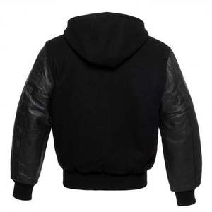 Veste à capuche pour hommes, lettres noires, avec manches en cuir gris - Product Image 5