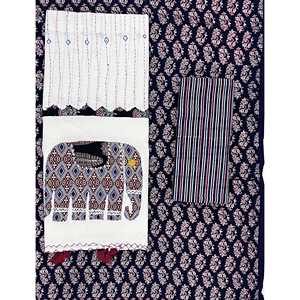 Conjunto de traje sin costuras de estilo bohemio con estampado artesanal en bloques de barro y dupatta sin cuello para primavera/verano - Product Image 1