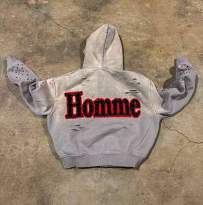 Fournisseur de sweats à capuche, strass, surdimensionné, entièrement recouvert de diamants, logos délavés, strass, pierre, lavage à l'acide, sweat à capuche pour homme - Product Image 5