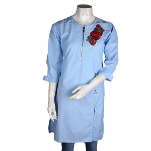 คุรตีลายดอกไม้สำหรับผู้หญิง - สีฟ้าอ่อน - Product Image 3