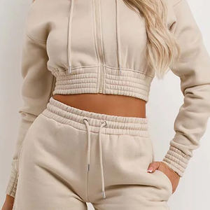 2024 vente chaude femmes classique fermeture éclair à capuche Shorts ensemble coton polaire survêtement pour femmes surdimensionné fermeture éclair capuche vêtements de sport - Product Image 6