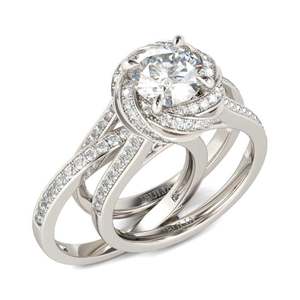 Jeulia Floral Halo Round Cut Interchangeable <b>Sterling</b> <b>Silver</b> Wedding Ring <b>Set</b> - Product Image 1
