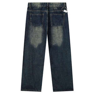 Jeans en denim vintage délavé pour homme sur mesure |   Pantalon large et droit coupe décontractée style urbain |   Jeans amples pour hommes au design simple du fabricant - Product Image 2