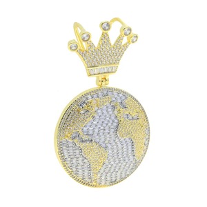 Collier Pendentif Globe Couronne en Argent Sterling 925 Moissanite Sertie de Pierres, Bijoux Hip Hop, Pendentif Carte du Monde Coupe Baguette pour Hommes - Product Image 5