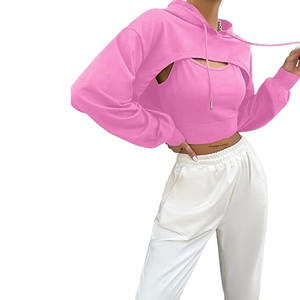 Nueva Llegada: Sudaderas con Capucha Cortas para Mujer, Transpirables, Resistentes al Viento, Antipilling, Ropa Casual para Invierno, Precio Bajo, Logotipo Frontal - Product Image 2