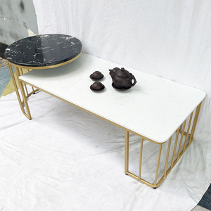 Modern Style Stone-Top <b>Coffee</b> <b>Table</b> with Yellow Painted Frame Durable Living Room Furniture <b>Set</b>-Tea <b>Table</b> and TV Stand - Product Image 5