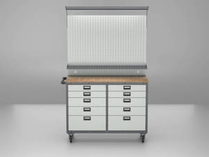 Banc de travail mobile robuste OEM avec panneau perforé et tiroirs |   Armoire de rangement pour outils industriels pour atelier et garage, chariot à outils - Product Image 4