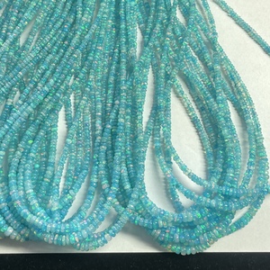 Perles de pierres précieuses semi-précieuses en opale d'Éthiopie bleue aquamarine naturelle lisses de 3 mm et 4 mm, en forme de rondelle, pour la fabrication de bijoux, vente en gros - Product Image 2