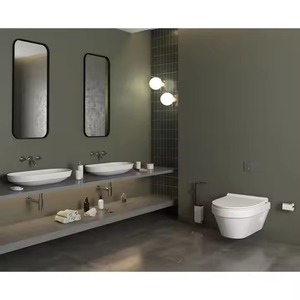 Toilette murale suspendue en céramique avec lavabo mural, Black Gold Line de designer - Product Image 3