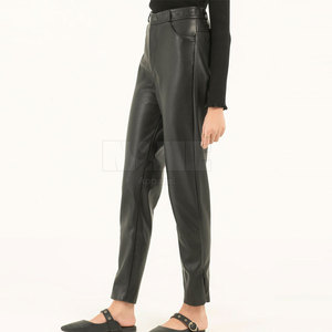 New Arrival Women's Premium Quality Breathable Mid Waist Straight Leather <b>Pants</b> Casual Flat Front for Winter Best Price Online - Product Image 3