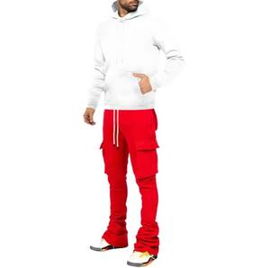 Pantalon de survêtement évasé à capuche imprimé personnalisé sweat à capuche unisexe hiver Streetwear survêtement empilé survêtement homme lavé 100% - Product Image 6
