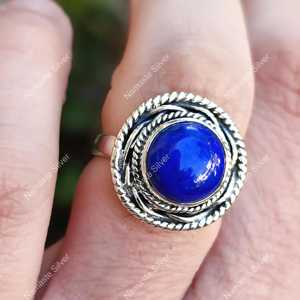 Boho Style Sparkling Lapis Lazuli <b>Ring</b> 925 Sterling <b>Silver</b> <b>Statement</b> Engagement Gift <b>Ring</b> for Brides IGI Certified - Product Image 6