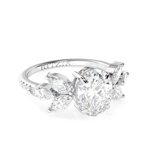 Anillo de Compromiso Estilo Floral Diamante Ovalado Para Ella - Product Image 5