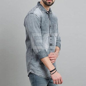 Chemises en jean durables pour hommes 100 % coton respirant à séchage rapide à manches courtes, conçues pour un style décontracté et confortable au quotidien - Product Image 4