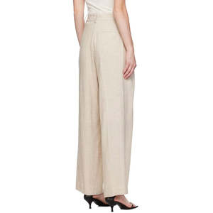 Pantaloni a Gamba Larga Plissettati Beige Cymbaria di Malene Birger, Vita Alta, Traspiranti - Product Image 2