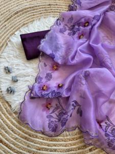 Nouvelle tendance de l'habillage Elegance Blouse saree en organza pur doux et attrayant avec impression numérique et fabrication manuelle d'Inde - Product Image 6