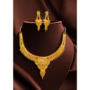 Lujoso conjunto de pendientes de collar con chapado en oro de 22 quilates, diseño único para mujer, collar, pendientes, conjunto de joyería - Product Image 1