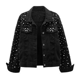 แจ็กเก็ตยีนส์แฟชั่นสำหรับผู้หญิงประดับพลอยเทียมทำจากโรงงานโดยตรง - Product Image 1
