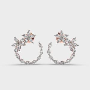 Pendientes de Aro con Diamantes Florales Personalizados OEM, Corte Marquesa, Oro Rosa/Blanco/Amarillo de 14K, Fabricante de Joyería de Diseño - Product Image 1