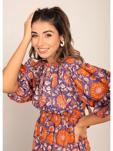 Robe indienne d'été en coton faite à la main imprimé floral vêtements de voyage décontractés Logo avant nouveau cadeau à la mode pour elle taille naturelle tissée - Product Image 3