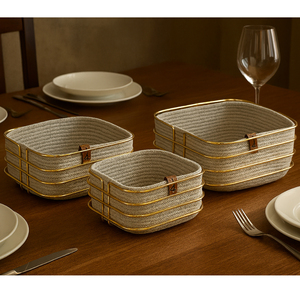 Ensemble de 3 plateaux à pain rectangulaires en rotin naturel, design moderne et flexible, détachable, paniers de service de table, vaisselle pour cuisine et café - Product Image 2